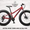image:imageMongoose Argus Trail or ST Fat Tire Mountain Bike 20 24 or 26 Inch Bike for Kids and Adults 7 or 16 Speed Aluminum or Steel Frame Knobby Mountain Fat Tires Mechanical Disc BrakesRed