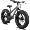 image:imageMongoose Argus Trail or ST Fat Tire Mountain Bike 20 24 or 26 Inch Bike for Kids and Adults 7 or 16 Speed Aluminum or Steel Frame Knobby Mountain Fat Tires Mechanical Disc BrakesGrey