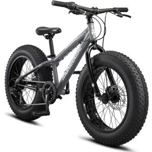 image:imageMongoose Argus Trail or ST Fat Tire Mountain Bike 20 24 or 26 Inch Bike for Kids and Adults 7 or 16 Speed Aluminum or Steel Frame Knobby Mountain Fat Tires Mechanical Disc BrakesGrey