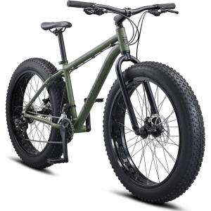 image:imageMongoose Argus Trail or ST Fat Tire Mountain Bike 20 24 or 26 Inch Bike for Kids and Adults 7 or 16 Speed Aluminum or Steel Frame Knobby Mountain Fat Tires Mechanical Disc BrakesGreen